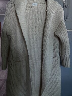 Bluivy Cream Open-Front Ribbed Cardigan with Pockets
